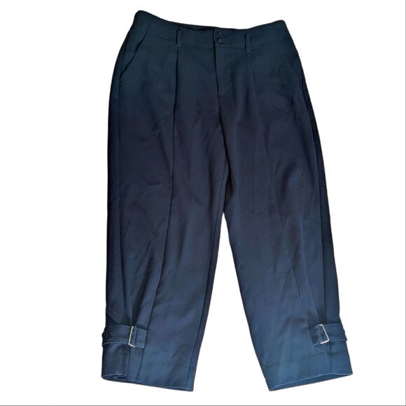 Maeve For Anthropologie Navy High Rise Buckle Detail Cropped Wide Leg Pants - Picture 1 of 5